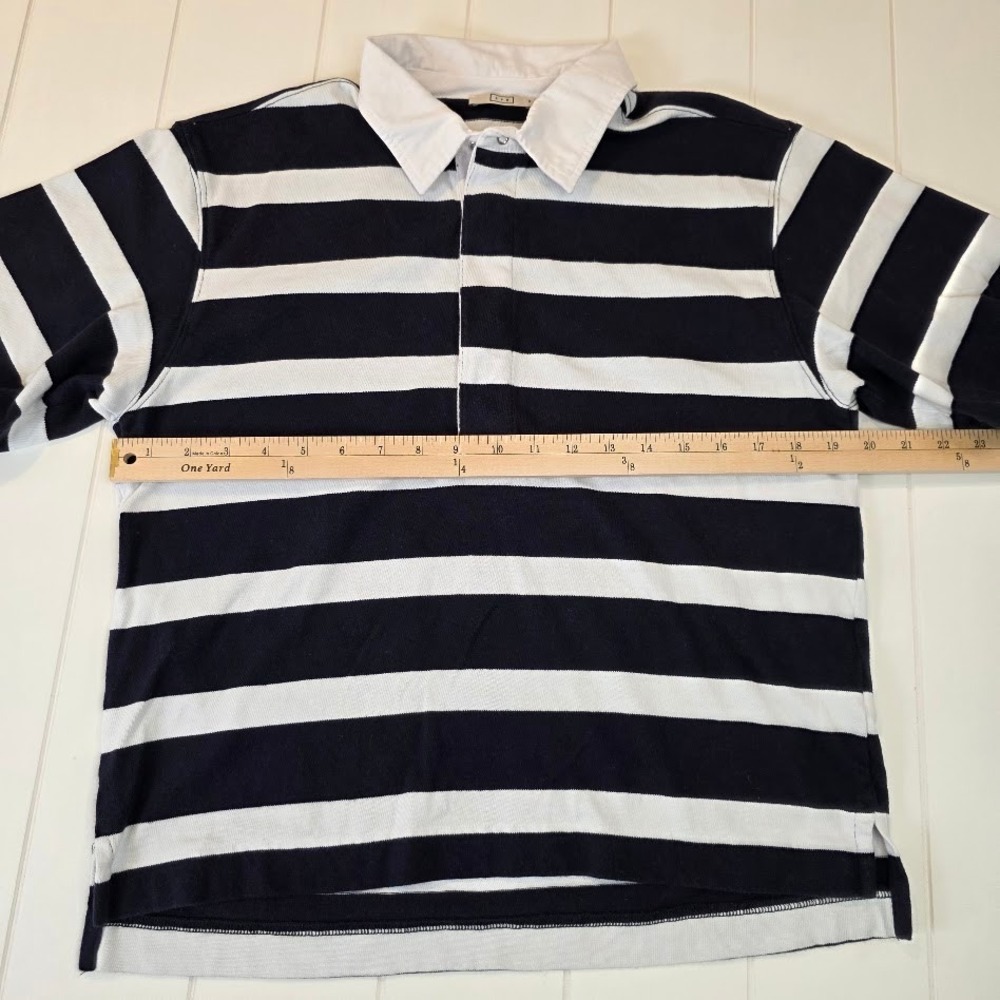 AYR Womens M Rugby Shirt Navy Blue White Striped Short Sleeve Cotton Polo - Picture 9 of 11